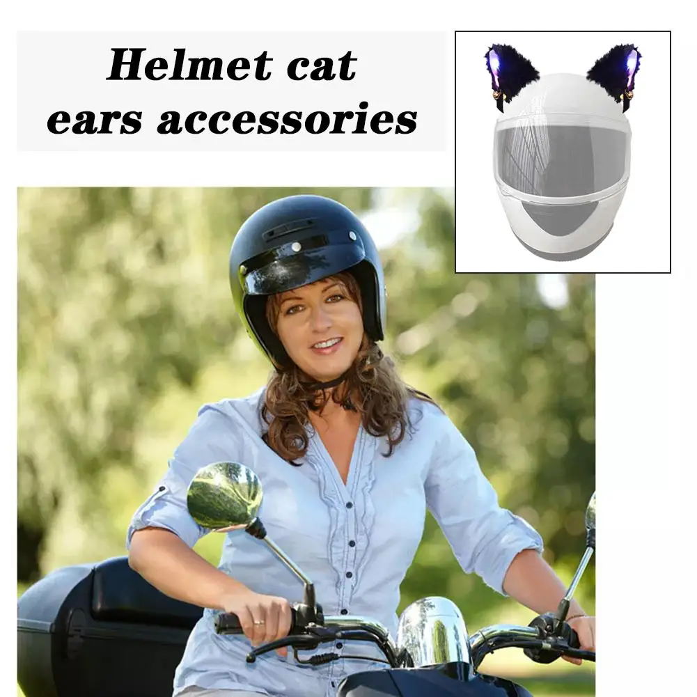 Motorcycle Helmet Light-fixture Cute Cartoon Cat Ears Night Universal Lights Decoration Removable Motorcycle Accessories He L3J1