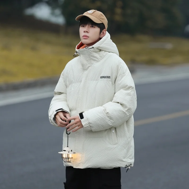 

Men's Winter Thiened Hooded down Cotton Jaet American Trendy Brand Youth Winter Coat Bread Sle Outerwear Casual Wear