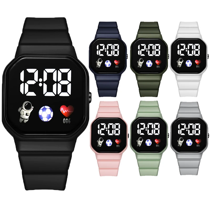 Montre-bracelet électronique étanche pour enfants, montres numériques de sport de football, bracelet en silicone de dessin animé, cadeau pour garçon et fille, LED, ensemble de 2 pièces