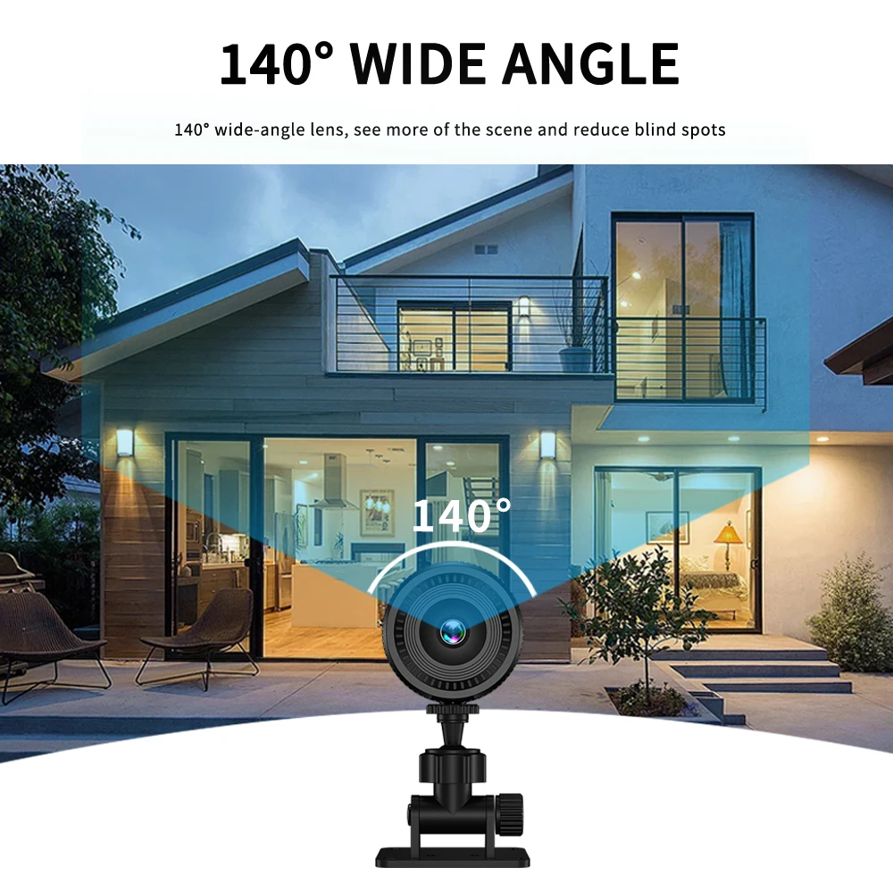 كاميرا رياضية HD 1080P مع رؤية ليلية WiFi 140 °   كشف الحركة بزاوية واسعة 2.5 ساعة، بطارية TF تدعم ما يصل إلى 256 جيجابايت للسيارة Home Secu
