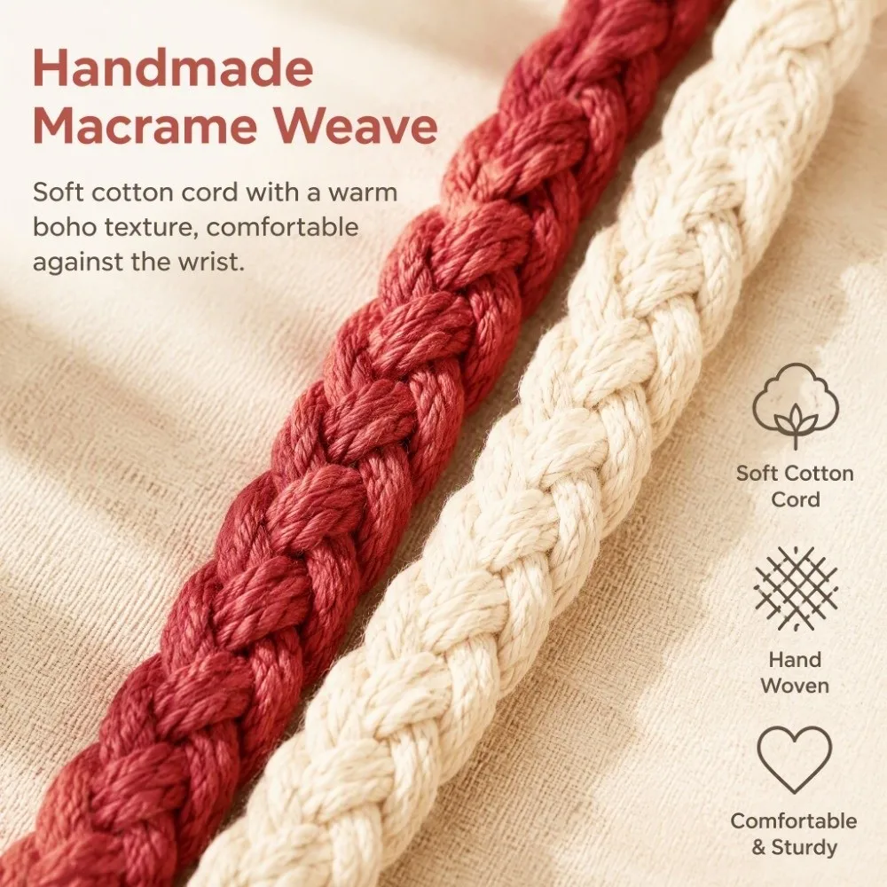 2pcs Durable Cotton Cord Boho Macrame Keychain Zinc Alloy Clasp Hand Woven Wrist Lanyard Soft Texture Keyring Holder Women Girls