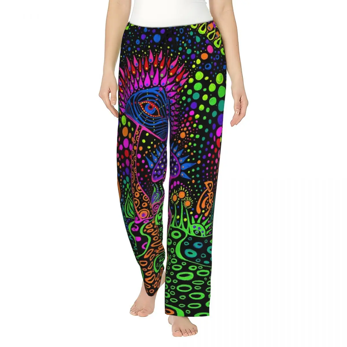 Aangepaste Psychedelische Paddo 'S Print Lava Pyjama Broek Vrouwen Lounge Slaap Trekkoord Nachtkleding Broek Met Zakken