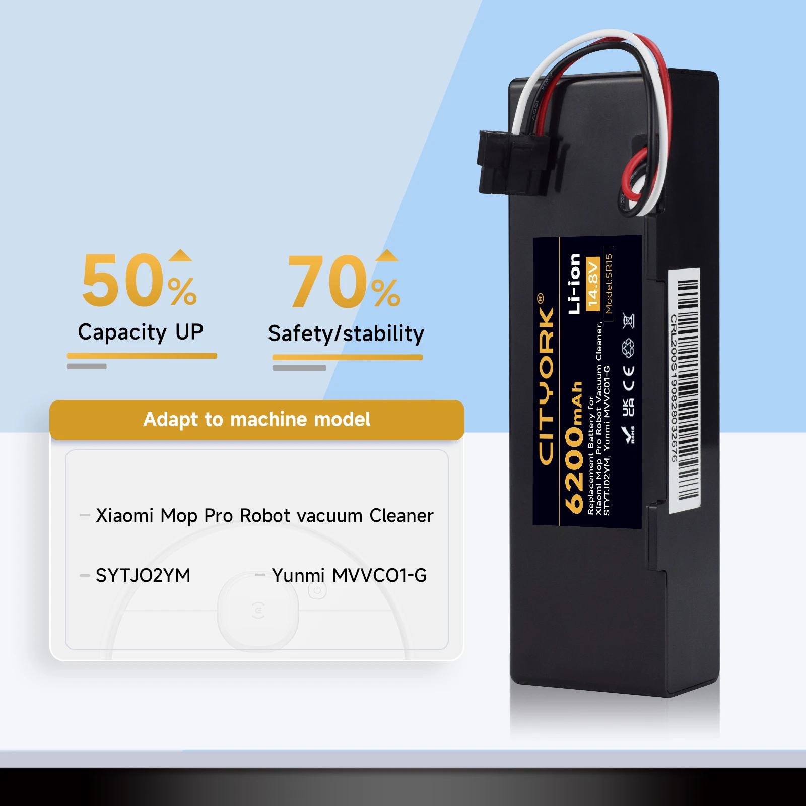 CITYORK 14,8 В 6200 мАч робот-пылесос литий-ионный аккумулятор для STYTJ02YM Xiaomi Mop Pro Yunmi MVVO1-JG Haier JX37