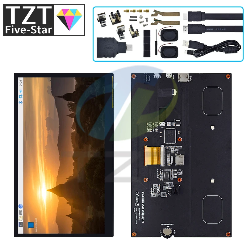 

TZT 10.1 Inch HDMI-compatible LCD Display Module 10.1" Capacitive Touch Screen 1024X600 IPS HD Viewing For Raspberry Pi B 3B+/4B