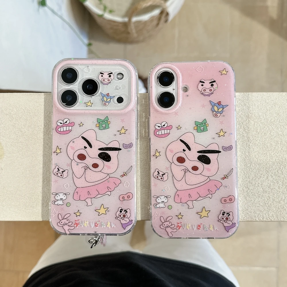 Coque de téléphone antichoc rigide motif dessin animé japonais mignon Crayon Shin-chan Buriburizaemon pour iPhone 17 16 15 14 13 Pro Max