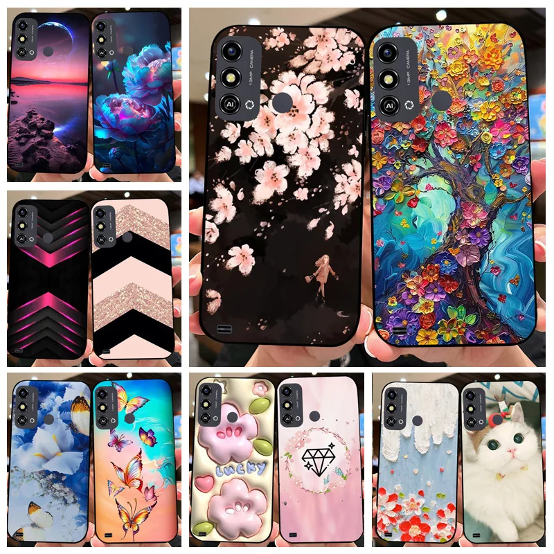 

Силиконовый чехол для ZTE Blade A34 A73, задняя крышка из искусственной кожи с цветочным рисунком для ZTE Blade A53, A54