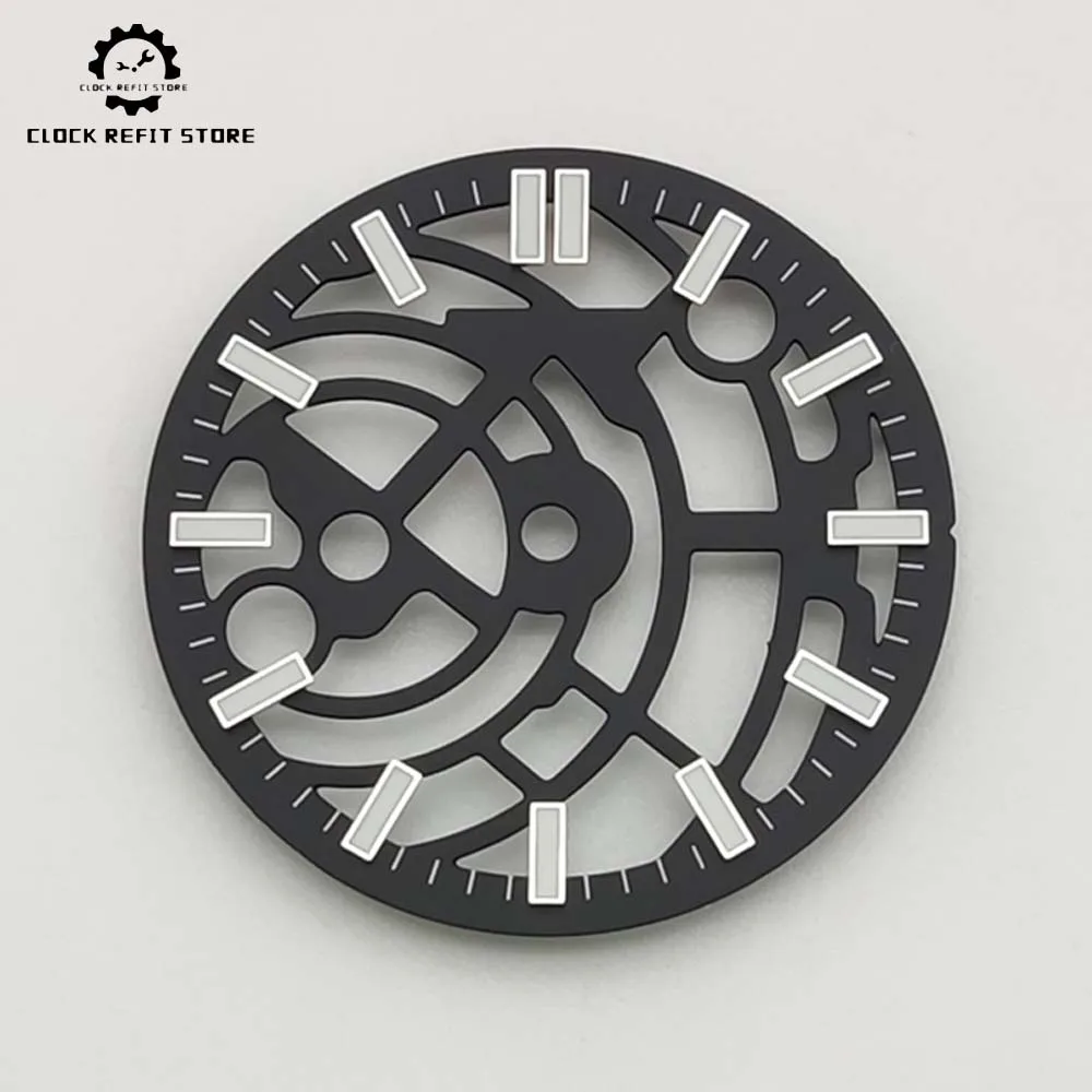 قرص عصري مخرم مقاس 28.5 مم، مناسب لأقراص حركة NH70، وإضاءة زرقاء، وإكسسوارات تعديل ساعة الرجال