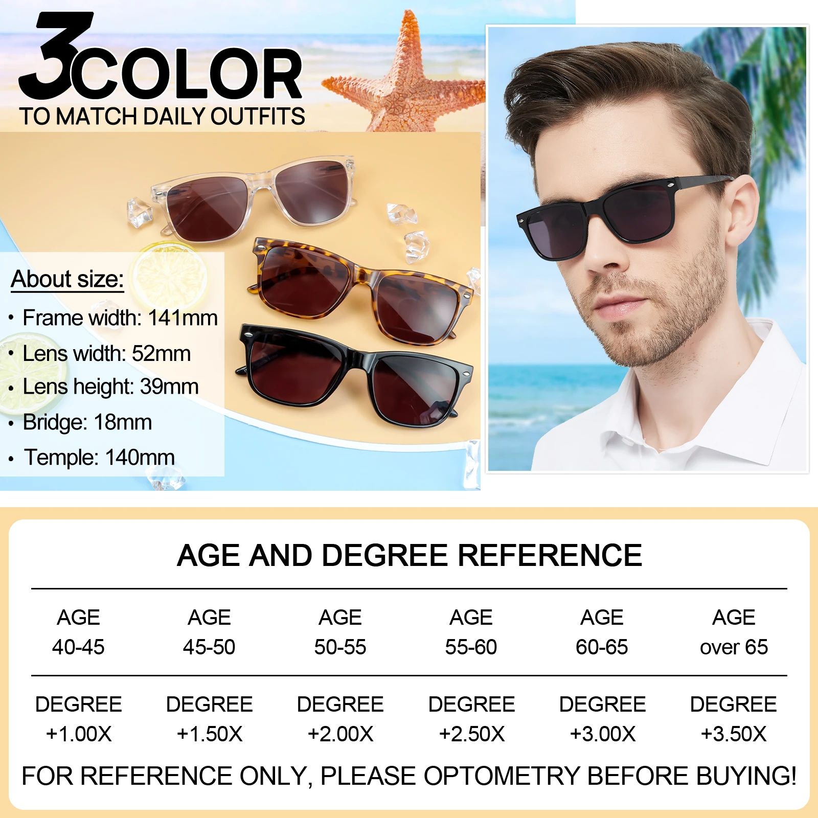 Sunglasses For Men Reading Glasses UV400 Square Presbyopia Optical Reading Glasses Regular Fashion Hyperopia Anti Glare Glasses