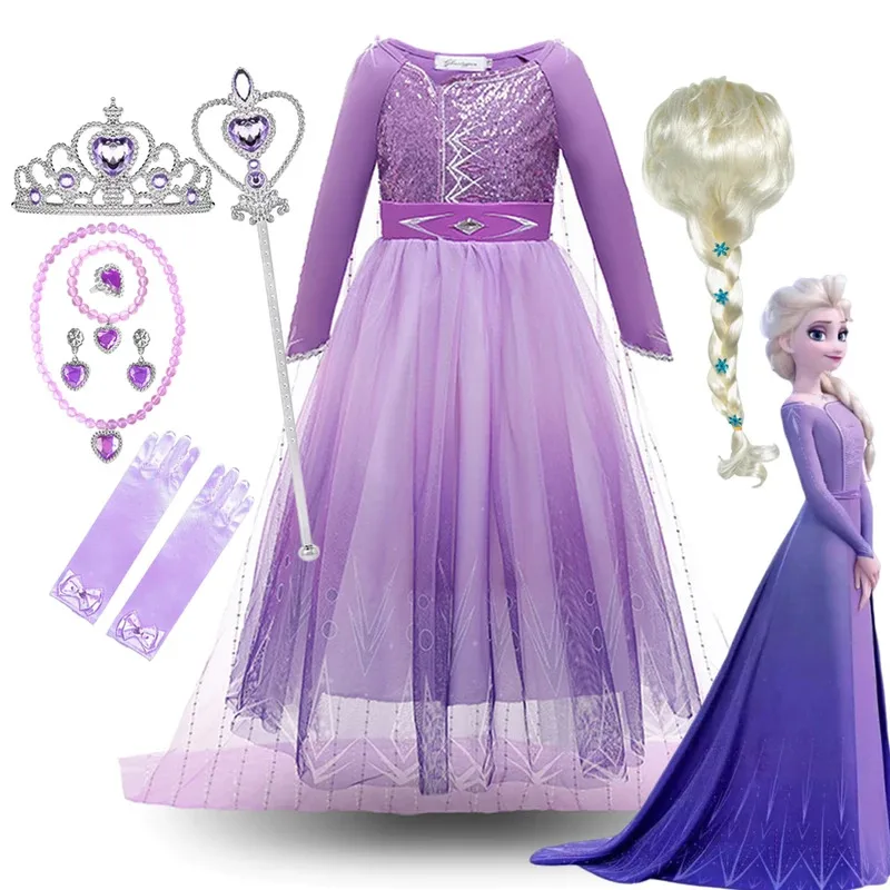 

XT8Frozen Elsa Princess Girl Dress Snow Queen Halloween Cosplay Party Purple Costume Role Play Clothes Children Outfit DresXT6@!