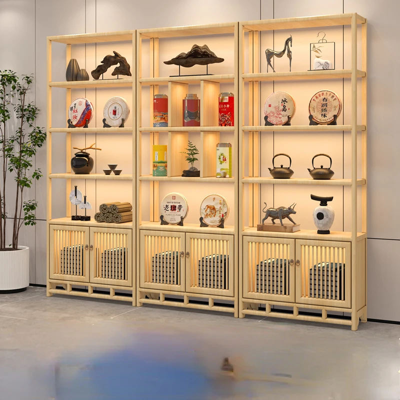 

Витрина для чая из массива дерева, витрина из белого вощеного дерева в новом китайском стиле для гостиной, антикварная полка