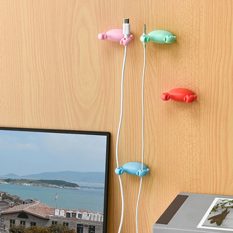 Cute Crab Cable Organizer Clip for Data Cable Stand Mobile Phone Charging Self-Adhesive Wire Tidy Holder for Desk