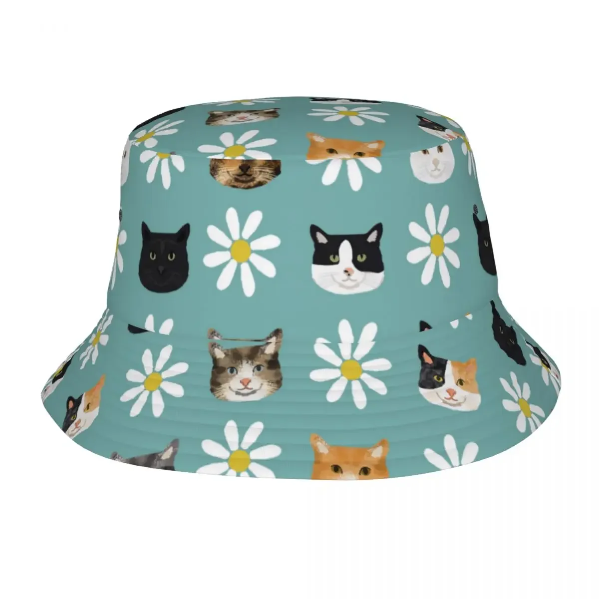 Spring Picnic Headwear Cats And Daisies Bucket Hat Style Teen Sun Hats Animal Ispoti Lightweight Fishing Hats Outdoor Sports