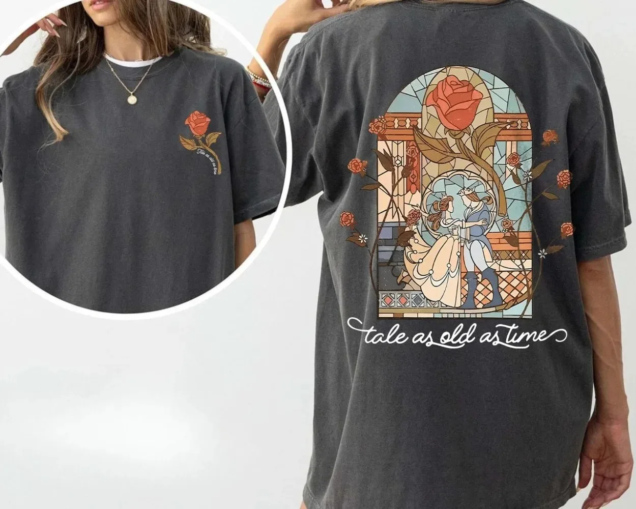 Camiseta Disney Princesa 2026: Streetwear Retrô A Bela e a Fera - Camisa de Manga Curta Conto de Fadas Antigo como o Tempo - Camisa Disney Bela
