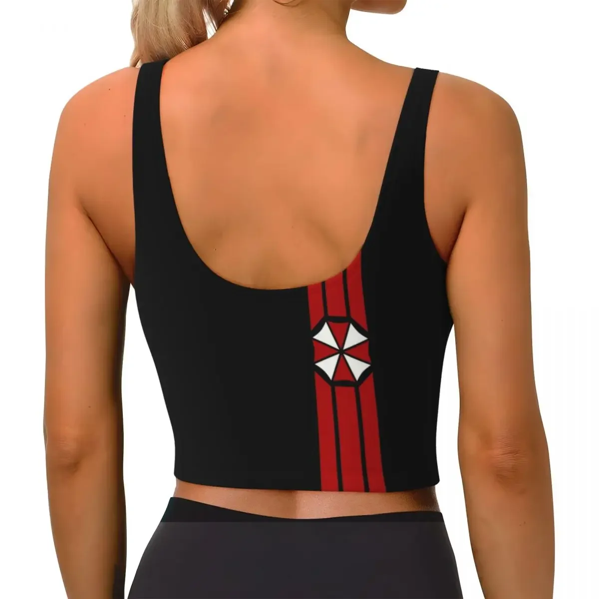 カスタムハイインパクト映画ゲームアンブレラコーポレーションコスプレスポーツブラ女性用ジムワークアウトヨガクロップトップ