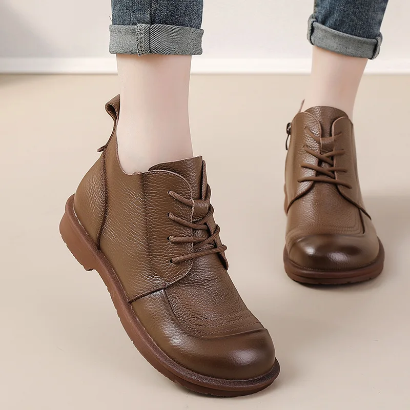 First-Layer Cowhide 2024 New Fall Style Versatile Single Boots Low-Heeled Short Boots Retro Style Genuine Leather Women boot