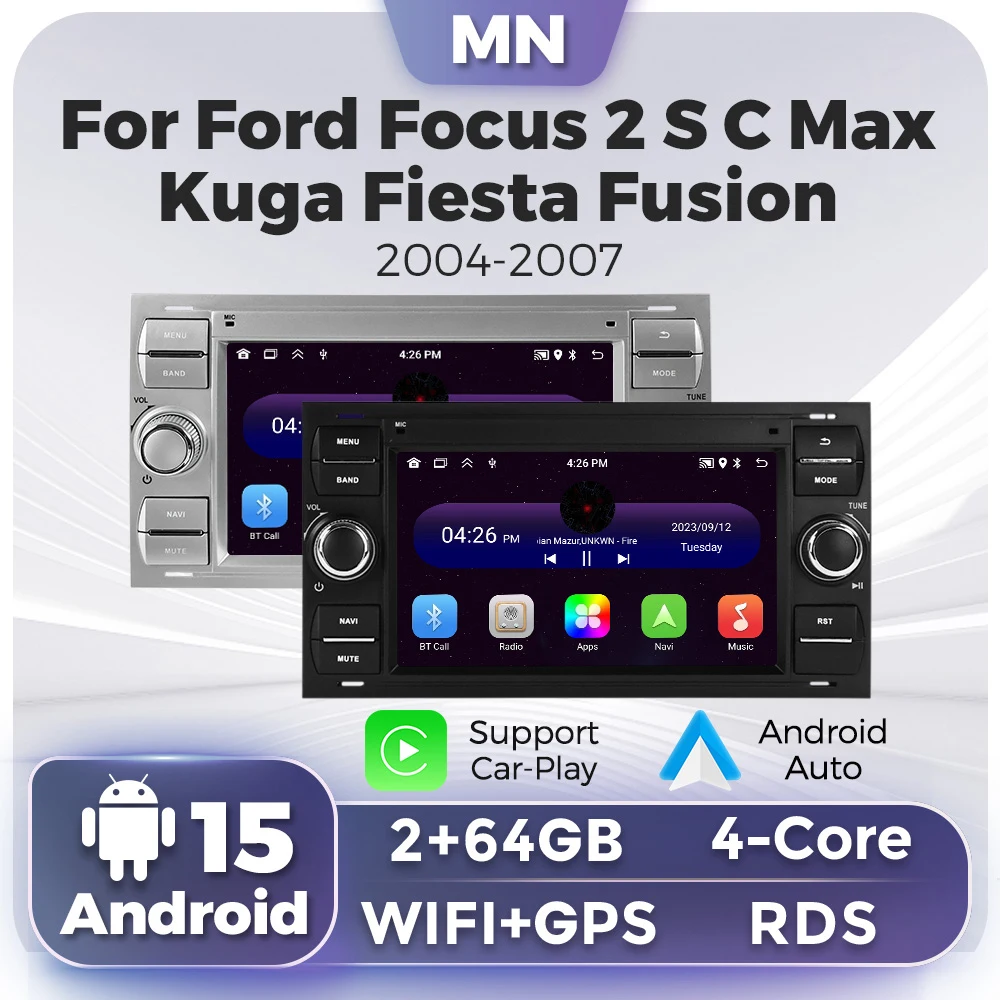 

7inch Android 15 Carplay Touch Screen Car Radio For Ford Focus 2 Kuga Fiesta Mondeo C-Max GPS 2din Stereo Multimedia Player RDS