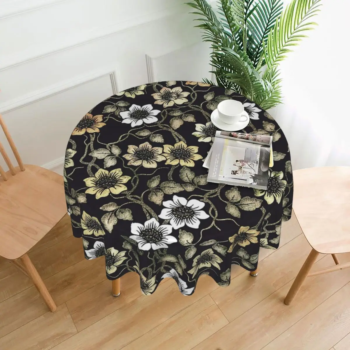 Tablecloth Retro Flower Round Table Cloth Anemone Floral Funny Table Cover Tablecloths Kitchen Dining Room Table Decoration