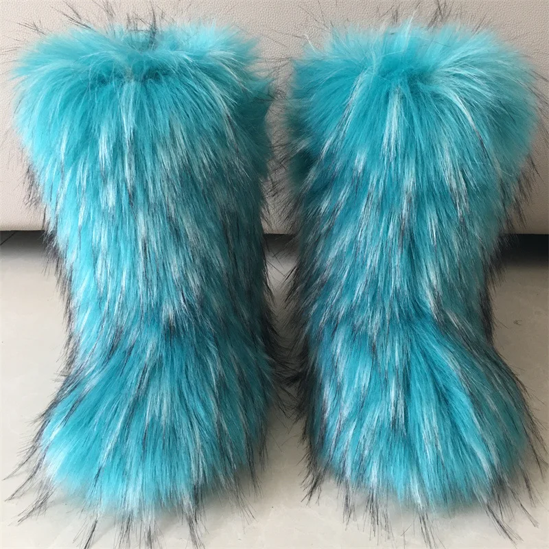 New Arrival Women Winter Fluffy Faux Fur Snow Boots Y2K Furry Mid-Calf Boots Girl's Outside Footwear Shoes Big Size Available