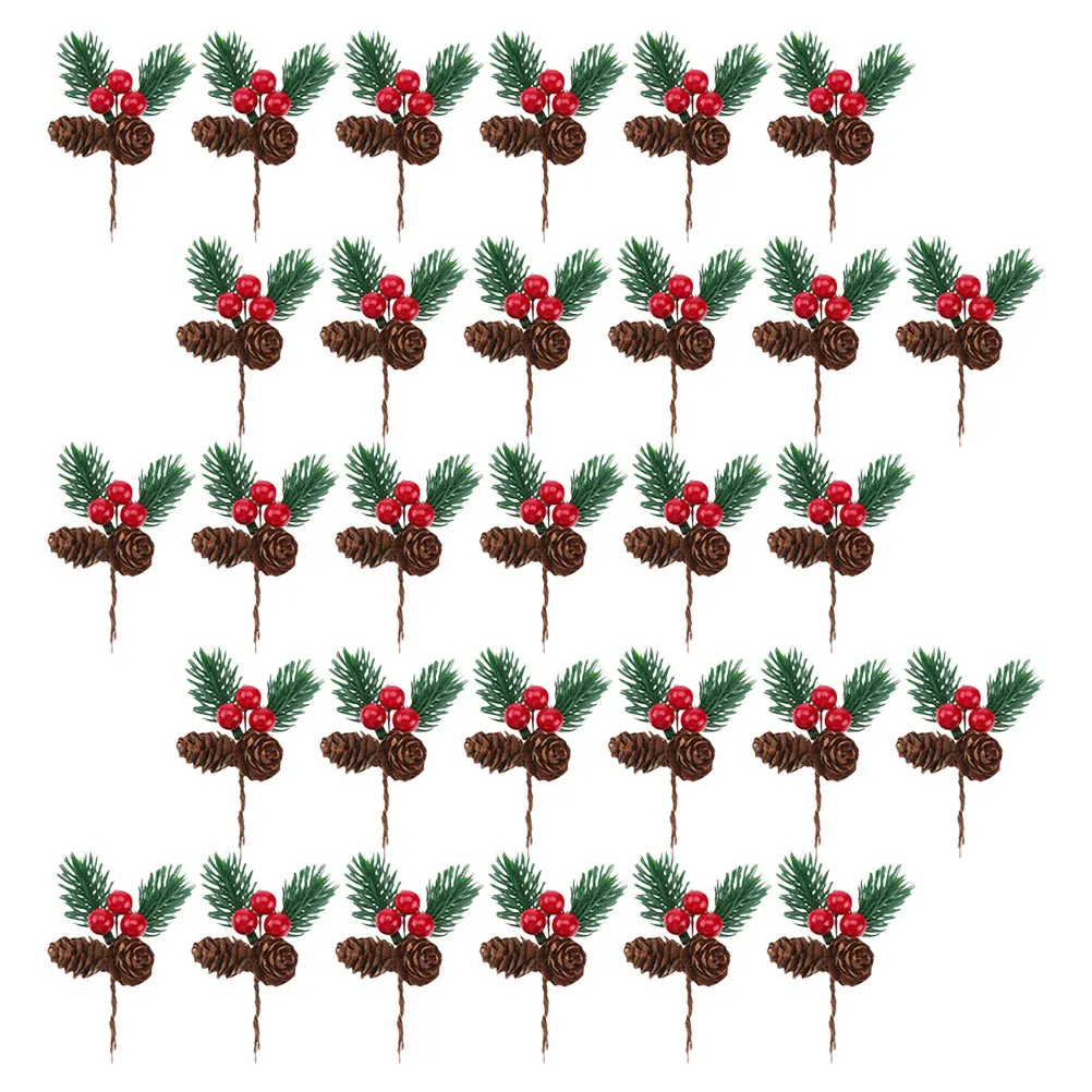 

30Pcs Christmas Pine Picks Artificial Branches Red Berries Pine Cones Realistic Decoration for Wreaths Garland Trees