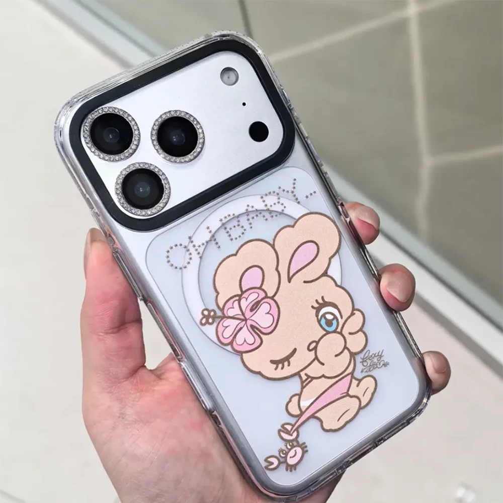 

CASE Cartoon Rabbits Orange White Acrylic Cover for IPhone 17 16 15 14 13 12 Pro Max 17 Air - Protective Magnetic Case