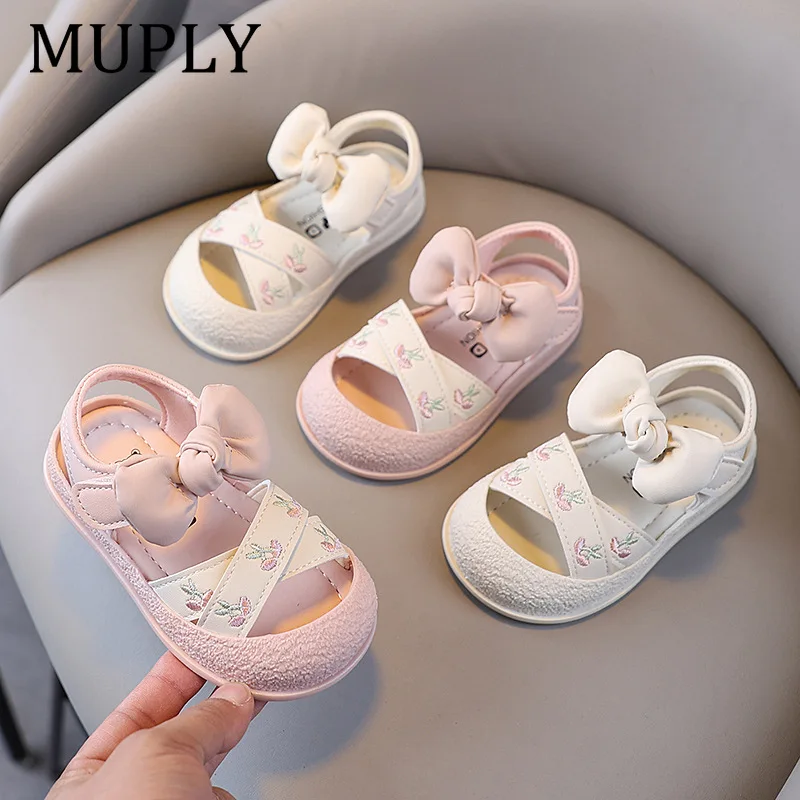 Girls Summer Princess Sandals Soft Bowknot Closed Toe Toddler Shoes Children's Shoes Non-slip Infant Walking Footwear Kids Shoes