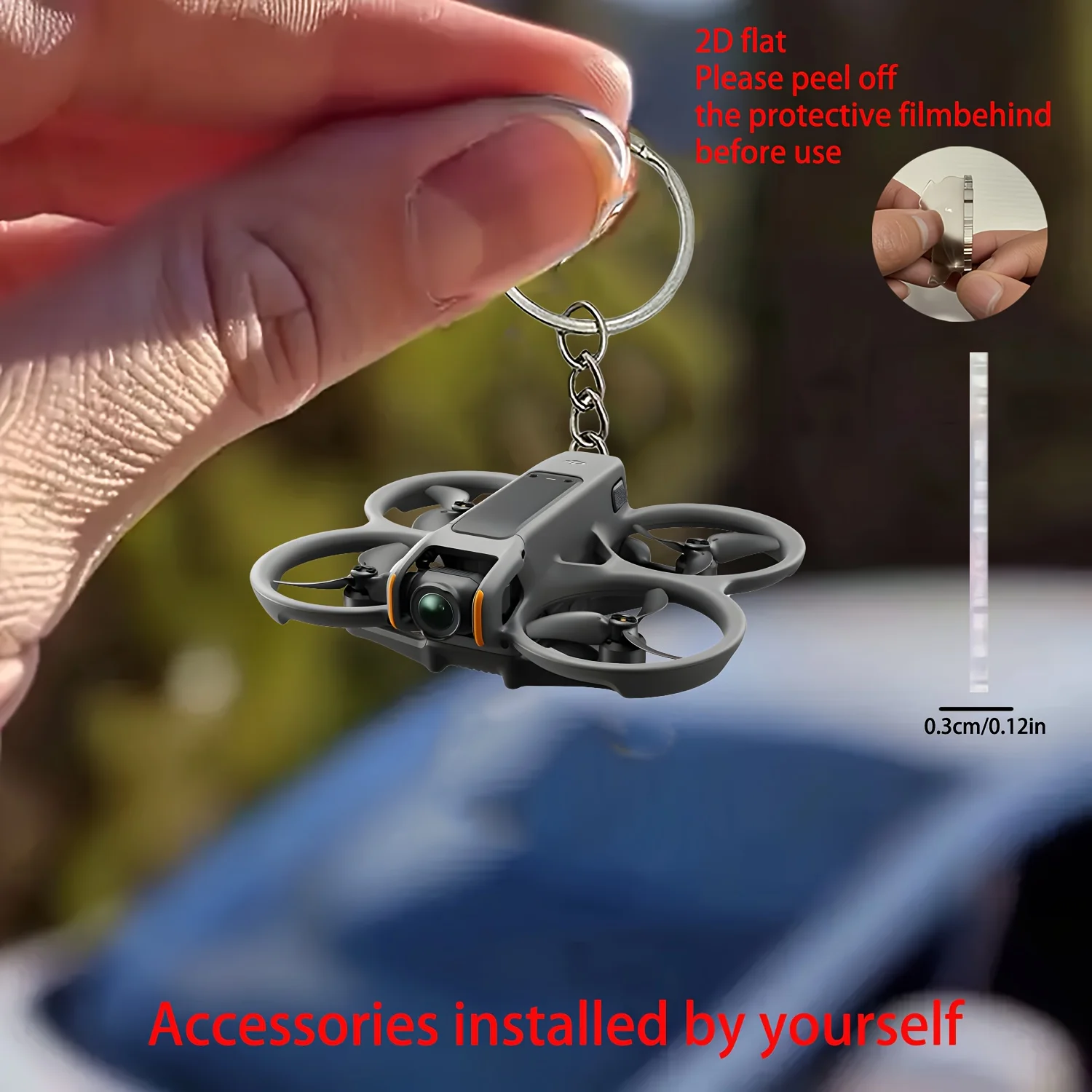 Chaveiro de Drone 2D Preto, Pingente Criativo de Acrílico para o Natal, Decorações Festivas para Casa, Presente de Aniversário Fofo para Homens e Estudantes