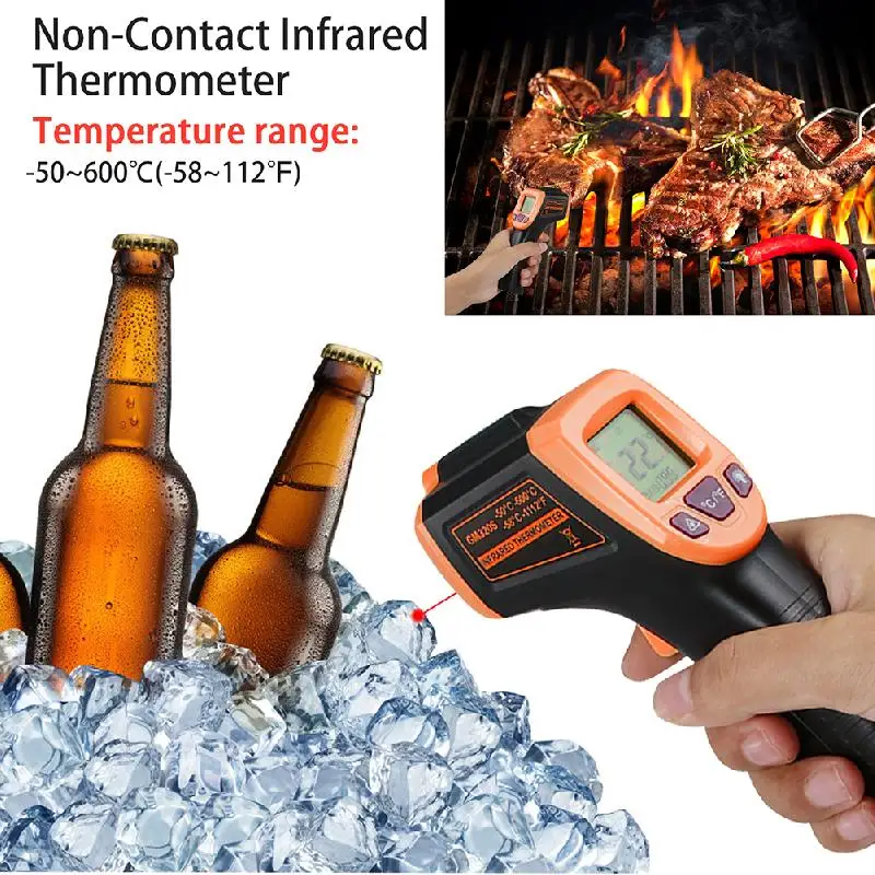 -50~600℃ / -58~1112℉ GM320S Non-Contact Industrial High Temperature Gun LCD Laser-Pointer Infrared IR Thermometer AAA Battery