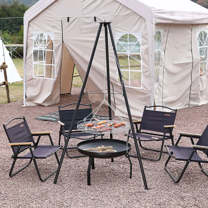 Barbecue Three-legged Pot Stand Relaxing Convenient Thickened Adjustable Pot Rack Multifunctional Outdoor Camp Cooking Supplies