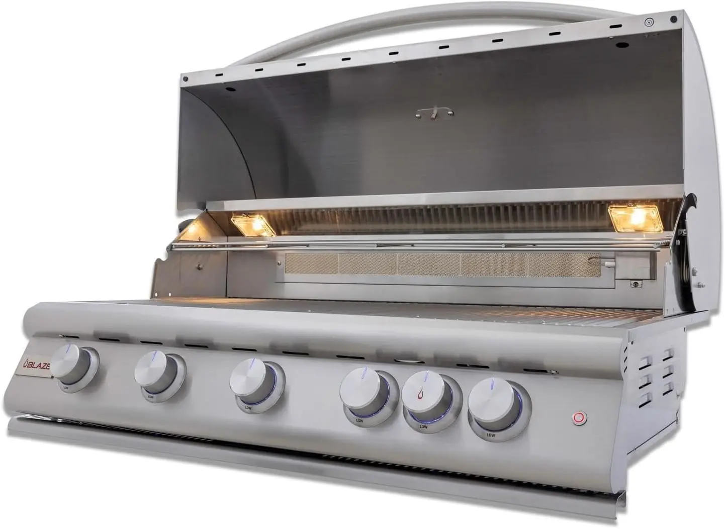 Premium Built-In Natural Gas Grill, 40-Inch 5-Burner Stainless Steel Outdoor BBQ with Rear Infrared Burner, LED Control Knobs, and Lift-Assist Hood