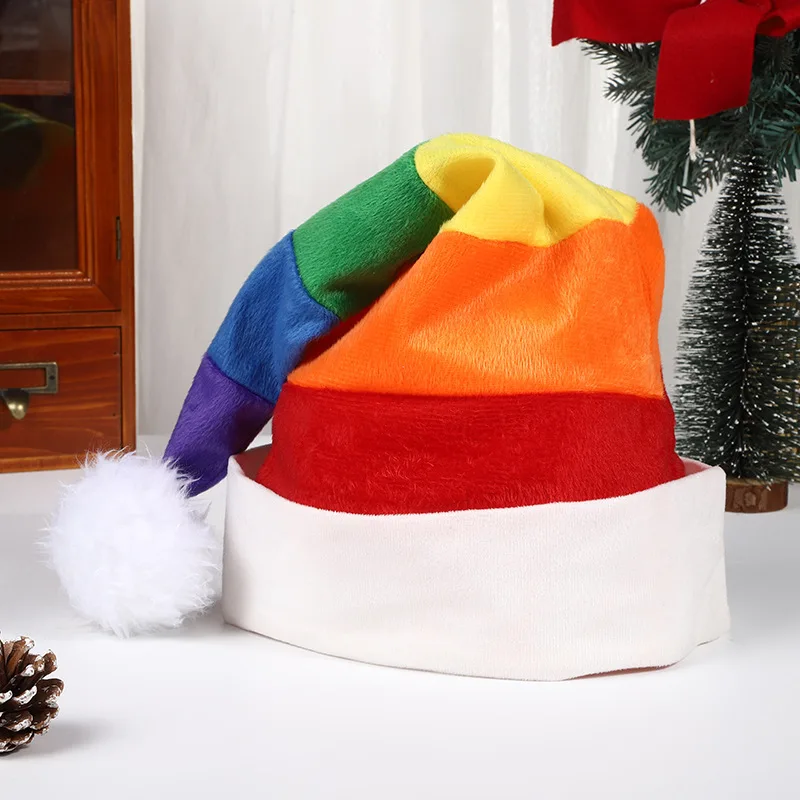 Personalized Printing Rainbow Christmas Hat Cross-border Plush Children's Decorative Hat Party Santa Claus Hat