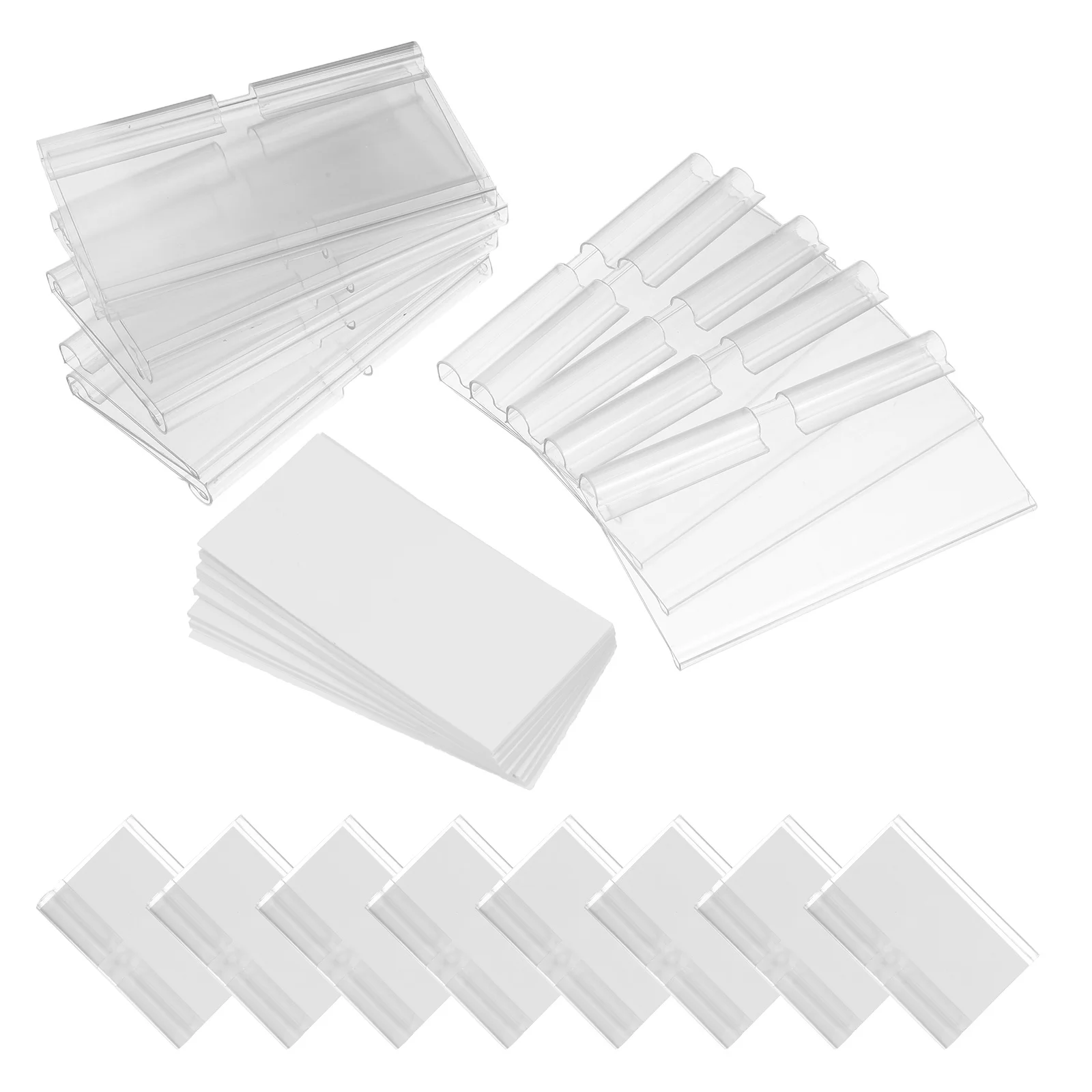 

50Set Transparent Dual-Line Hook Label Clips Clear Plastic Price Card Holders for Supermarket Retail Shelf Wire Storage Bin