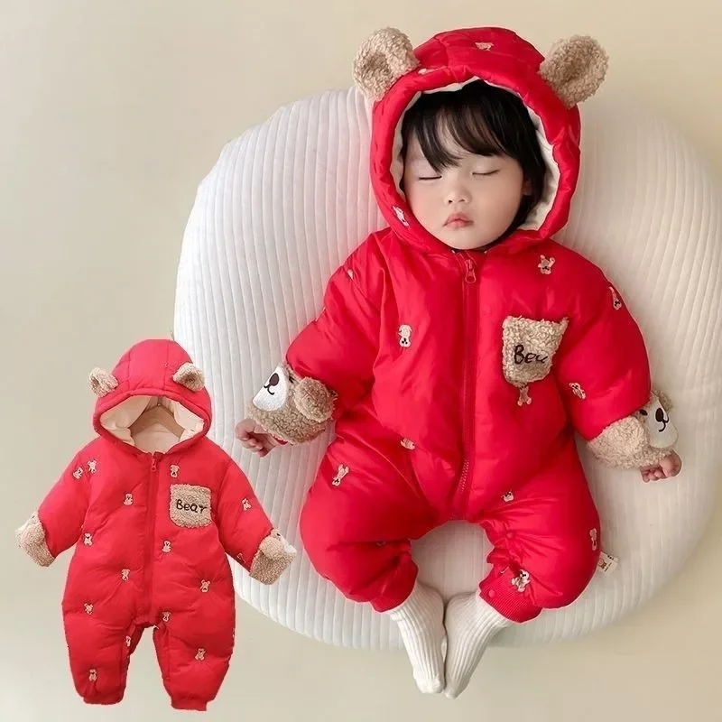 New Baby Onesie Winter Baby Plus Fleece Thickened Going Out Hareclothes Newborn Hugging Clothes 100 Days of New Year Clothes