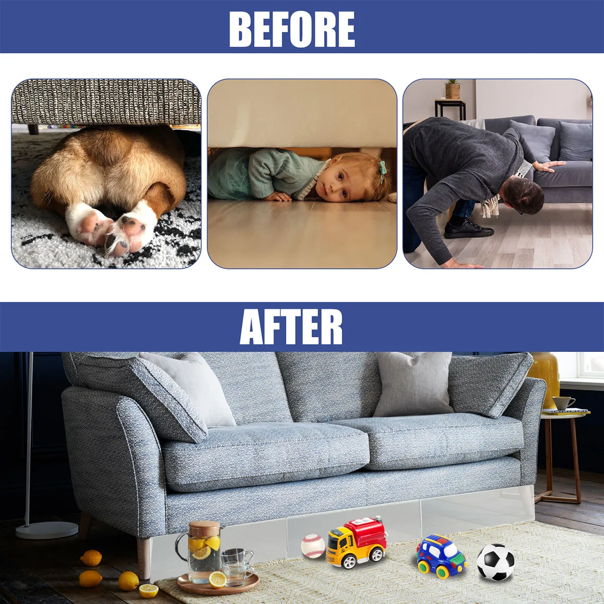 8Pcs Clear Under Couch Blocker L-Shape Pet Barrier Blocker PVC Transparent Waterproof Toy Blocker for Furniture Bed Sofa