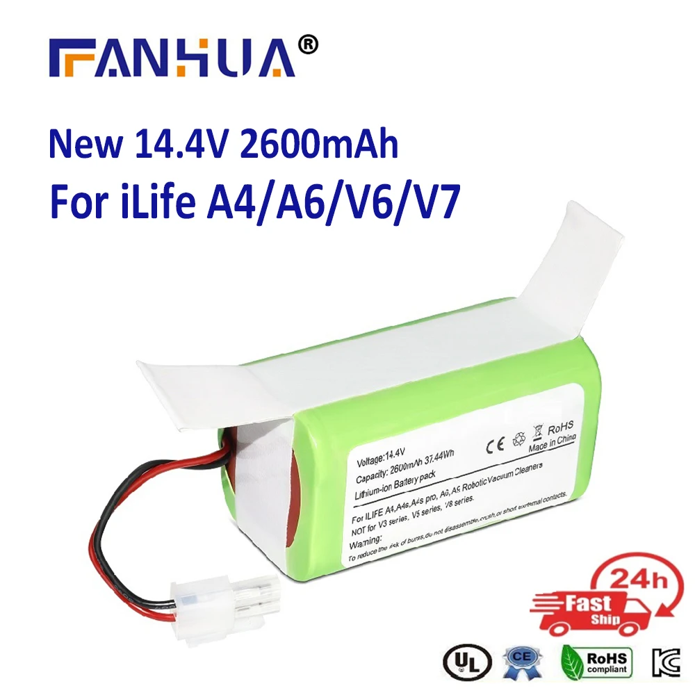 

Новый литиевый аккумулятор 14,4 В 2600 мАч для ILIFE A4 A4s A6 A7 A9 V7 V7S, батарея для робота-пылесоса ILife 4S 1P с полной емкостью