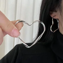 Fashion Love Heart Silver Color Earrings Jewelry For Women Girls Vintage Simple Irregular Hollow Hoop Earring Trendy Accessories