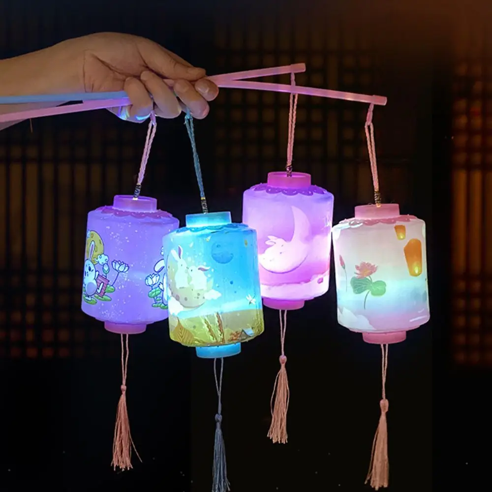 Linterna de conejo iluminada de mano de papel hecho a mano chino, decoración colgante, luz de luna DIY para Festival DE medio Otoño, conejito de la suerte