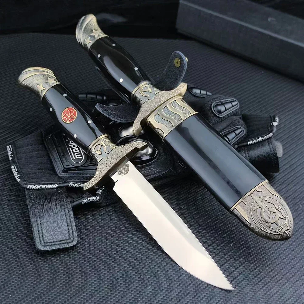 NEW Russian Ussr Finka NKVD Fixed Blade Knife 7CR13Mov Blade Resin Handle Outdoor Survival Hunting Fruit Knives Tactical Tools