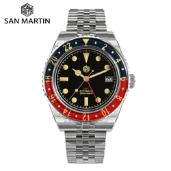 San Martin-Montre de Plongée pour Homme, Lunette en Saphir, Bracelet Jubilee, Fermoir à 20Bar, NH34 Gstuff, Saat Erkek SN0005B, 40mm