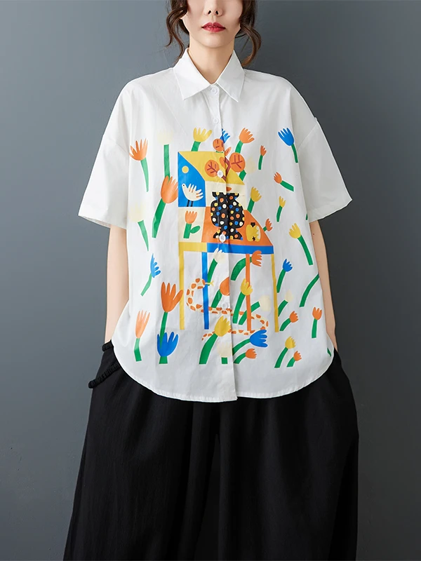 ريترو Sle ثلاثية الأبعاد طباعة ort Sve المرأة irt تصميم فضفاض تخفيف التخسيس توب صيف 2025 حجم كبير عادية Faion #3