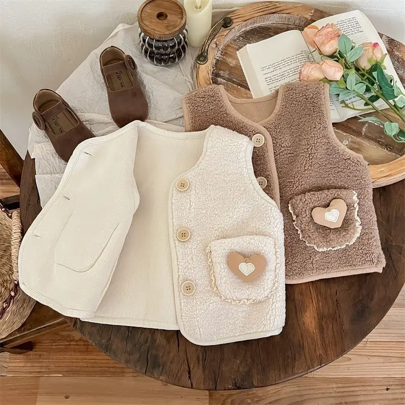 Sleeveless Children Vest Baby Girl Boy Plush Waistcoat Spring Autumn Kids Jacket Soft Children Clothes Thick Outerwear For Kids image 5