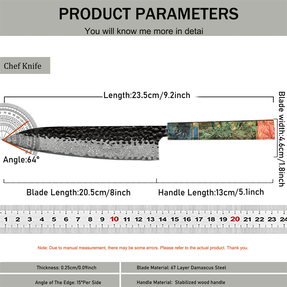 Professional Chef Knife Damascus Steel Slicing Knife Meat Slicing Knife Household Utility Knife Kitchen Knives Cooking Tools