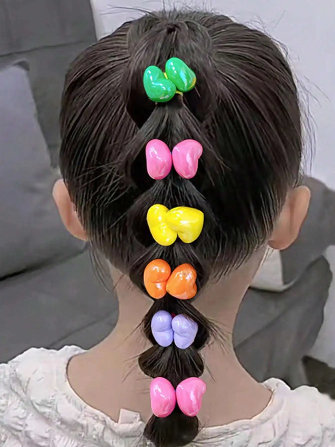 

14pcs Colorful Heart-Shaped Hair Scrunchies For Girls, Suitable For Daily Wear