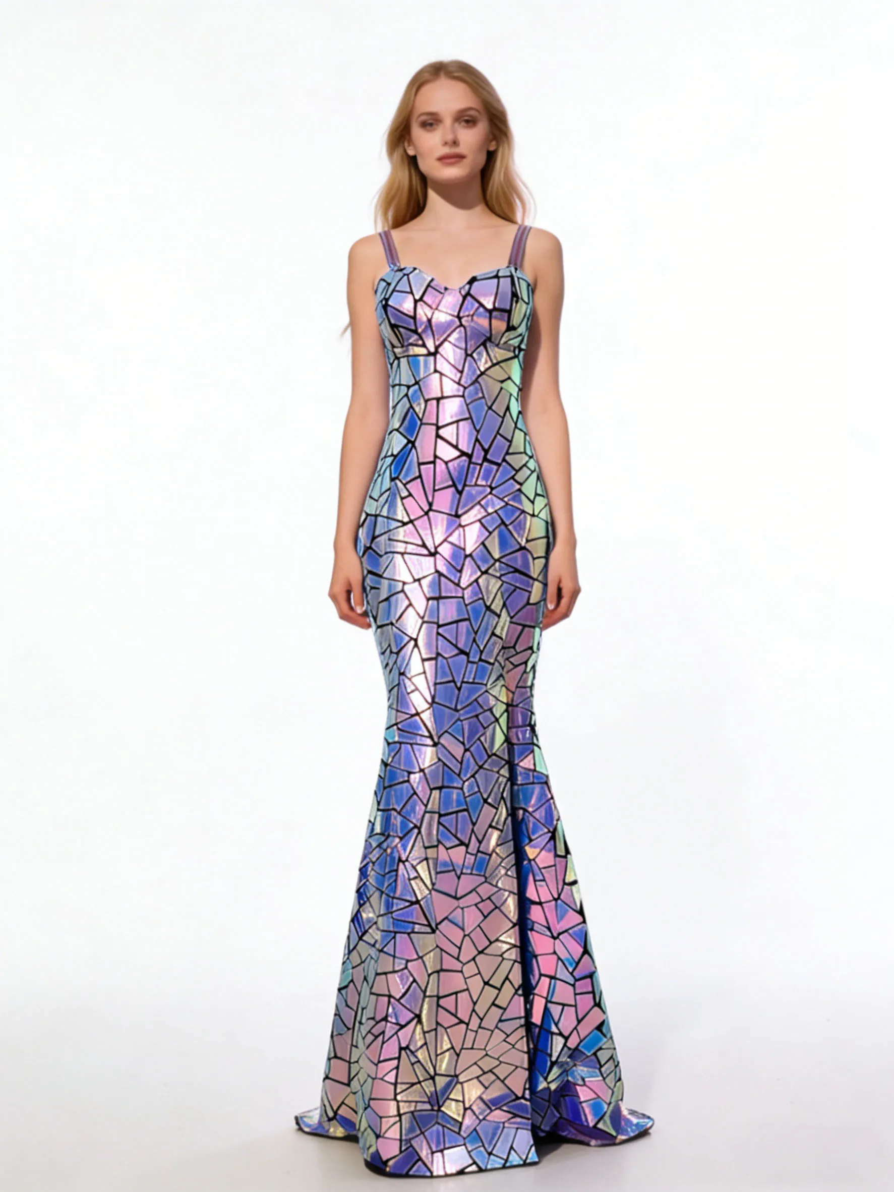 

Элегантное женское вечернее платье для выступлений – вечернее платье с пайетками и лазерной зеркальной отделкой, с высоким разрезом, для костюма королевы, сцены и торжеств