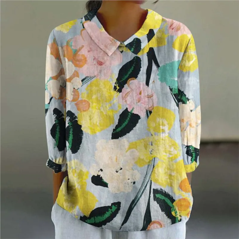 Women\'s Blouse Vintage Floral Print Shirt For Women Autumn Long Sleeve Doll Collar Shirts Casual Loose Blouses And Tops Female