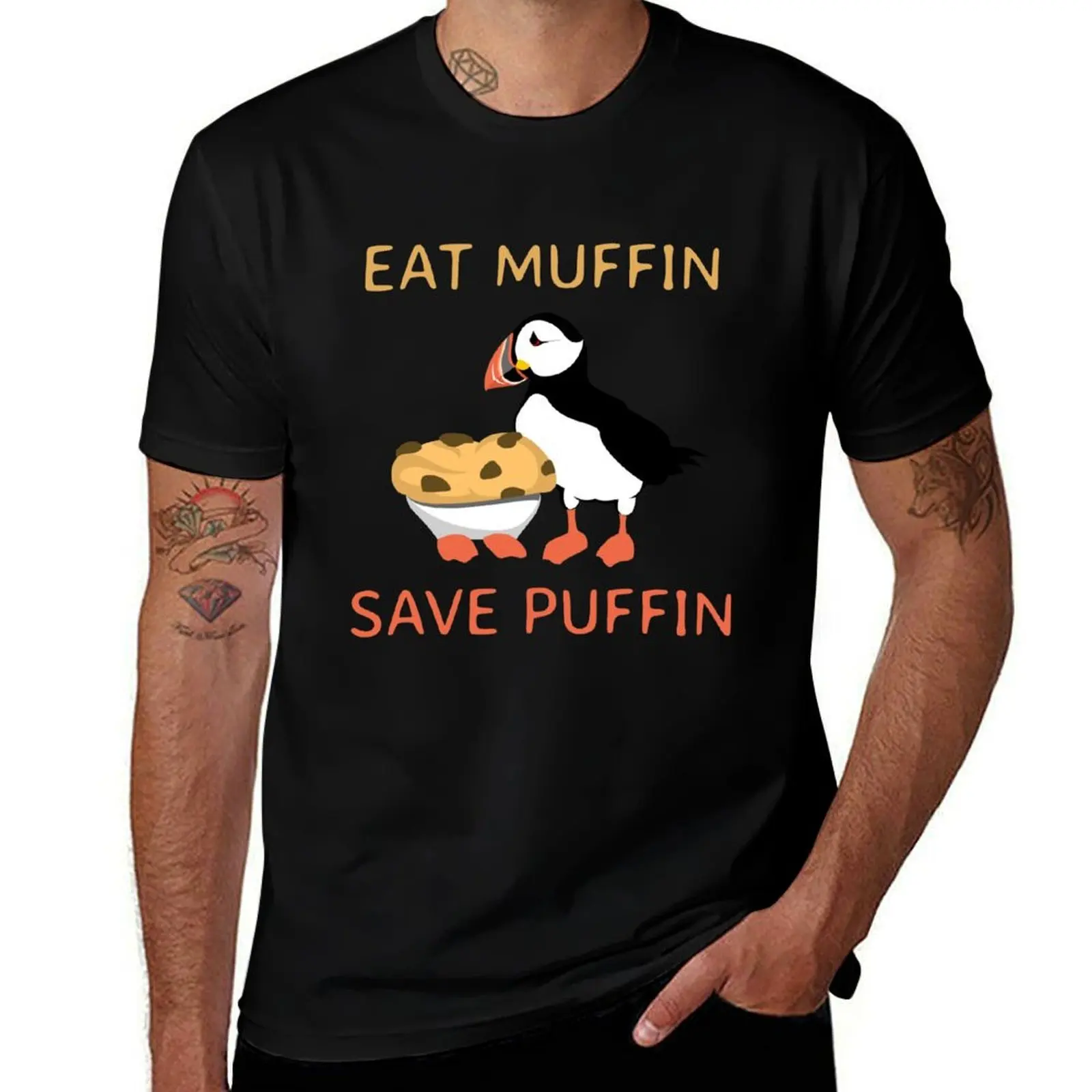 Eat muffin save puffin - delicious ethical alternative to the cutest arctic puffin - caption light shirt T-Shirt