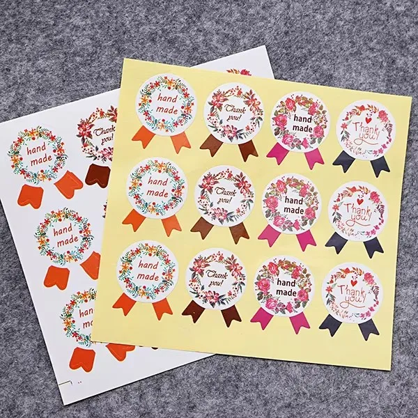 100pcs/lot Fashion Flower Seal Stickers for Baking Handmade Thank you Paper Sticker Decorative Label Gifts Supplies (SS-1643)