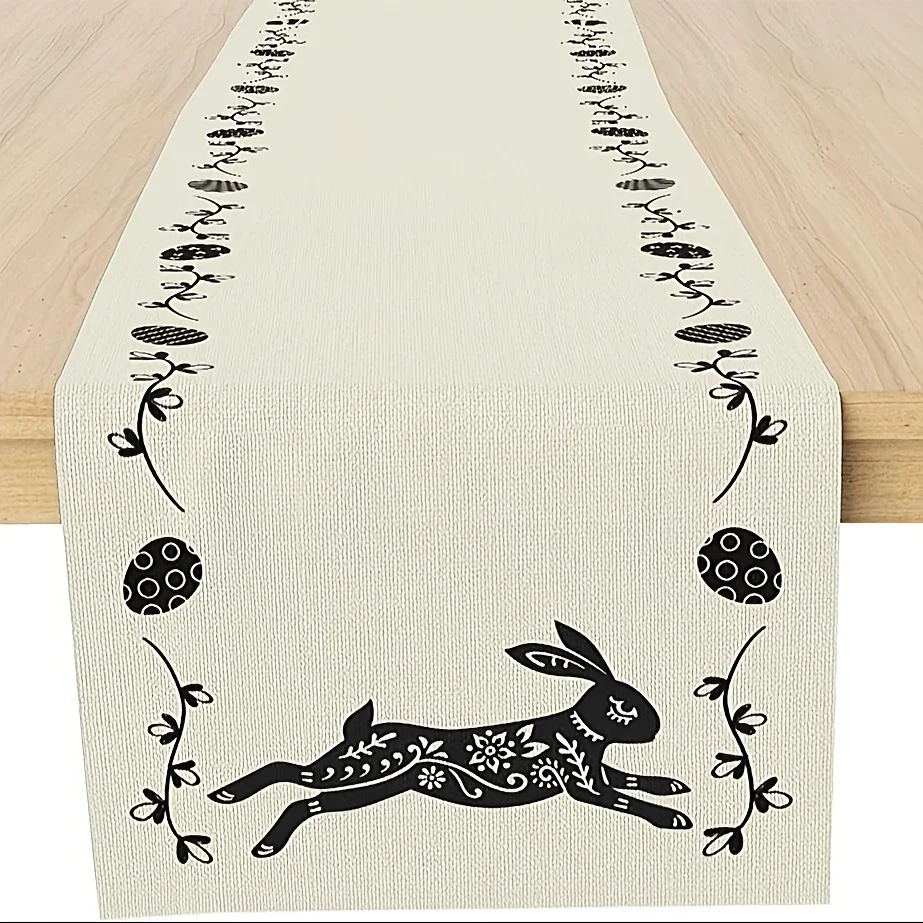 مفرش طاولة من الكتان على شكل أرنب عيد الفصح - ديكور زهور الربيع للمزرعة لتناول الطعام/غرفة المعيشة/حفلة عطلة المطبخ #1