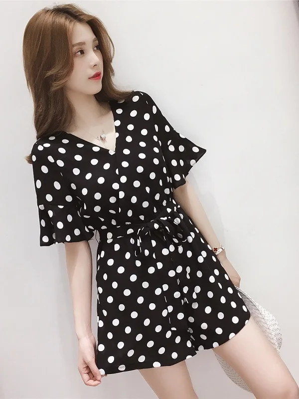 Polka Dot  Summer Kimono for Women High Waist Slim Fit Korean Sle Loose Wide Leg ort Pants Trendy Ensemble