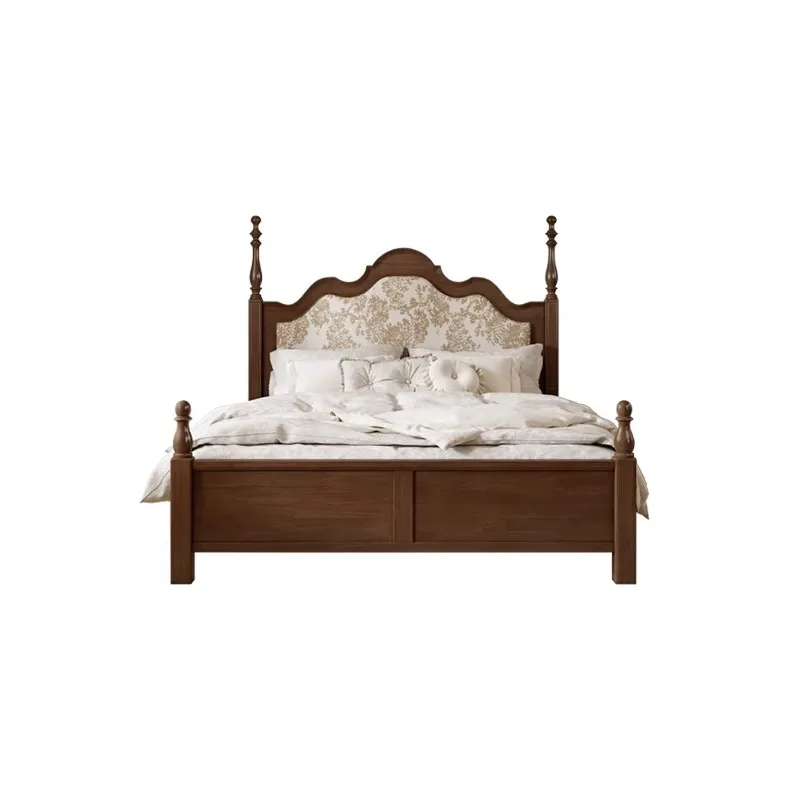 

American solid wood bed antique 1.8m double soft bag retro French wedding master bedroom high end atmosphere