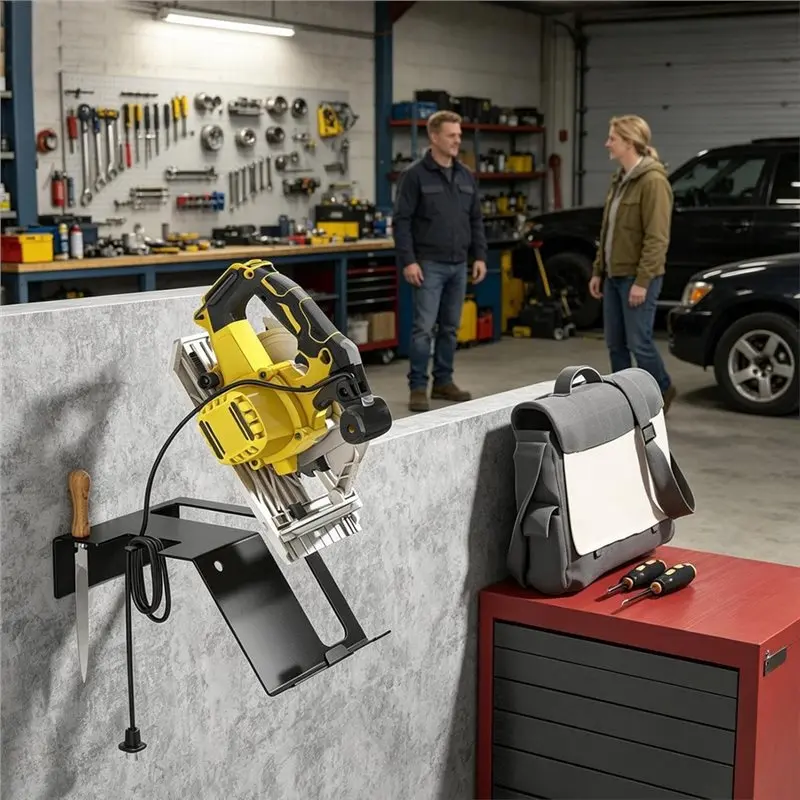 ABLK Carbon Steel Circular Saw Wall Mount Bracket, Heavy Duty Power Tool Storage Rack 21X11.5X15cm For Workshop